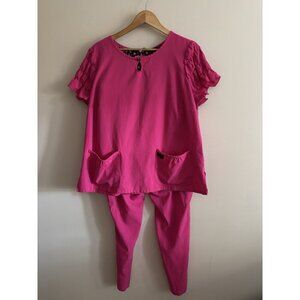 Betsey Johnson Womens Size XL Pink Medical Scrub Top And Pants SET